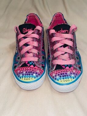 Skechers Girls' Pink Gem-Accent Light Up Twinkle Toes Sneakers